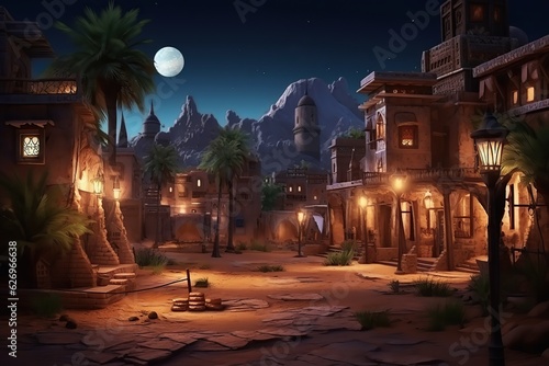 Canvas Print Night ancient Arabic city. Ai art