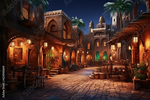 Night ancient Arabic city. Ai art Fototapet