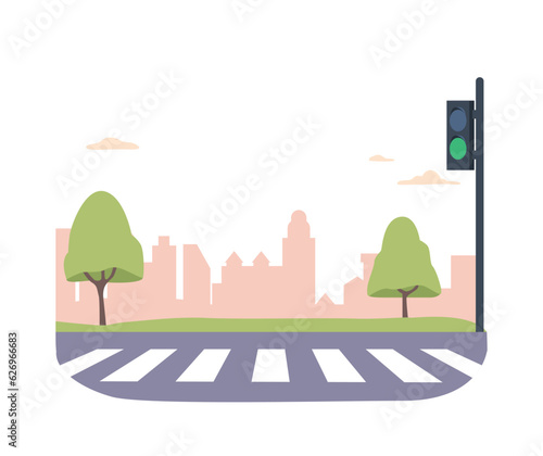 Road Zebra with Traffic Lights. Pedestrian Crosswalk Painted With White Stripes, Providing Safe Passage For Pedestrians