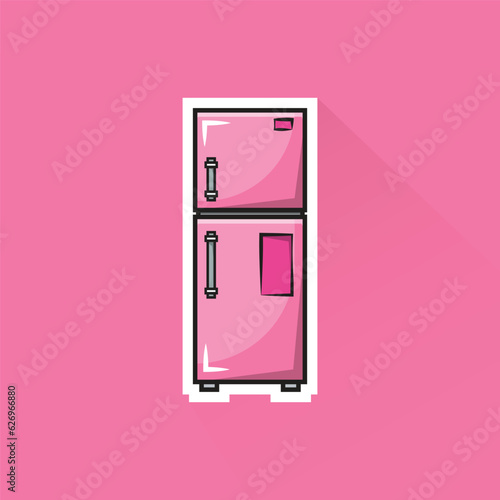 Illustration Vector of Pink Fridge in Flat Design