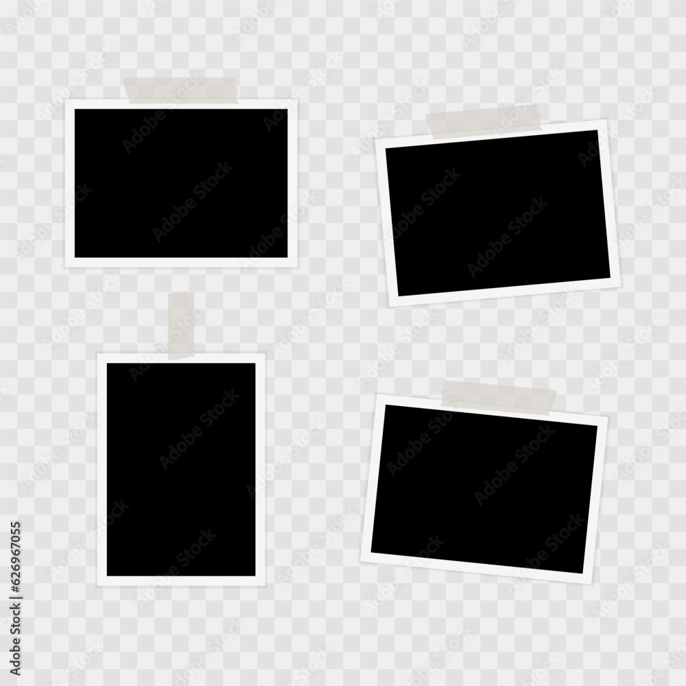 Photo frame with sticky tape, scotch tape, adhesive tape. Template, blank for photo. Vector illustration Photo frame with sticky tape, scotch tape, adhesive tape. Template, blank for photo. Vector illustration