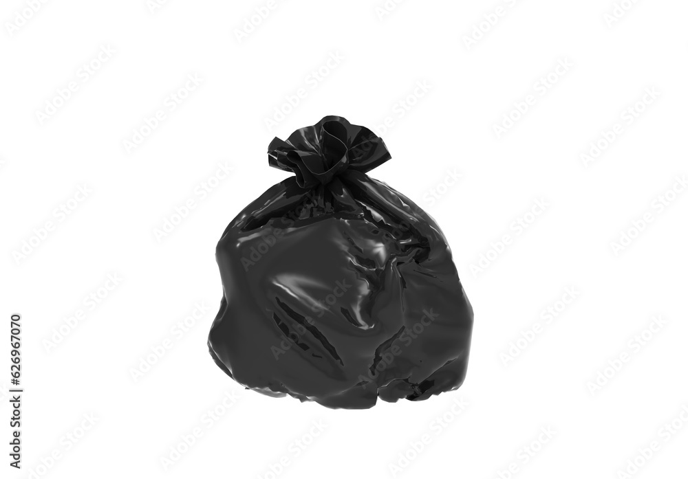 Trash bag front view without shadow 3d render