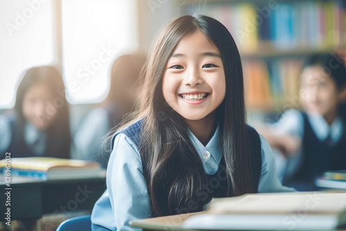 Korean Elementary student get education, schoolgirl study learning in classroom