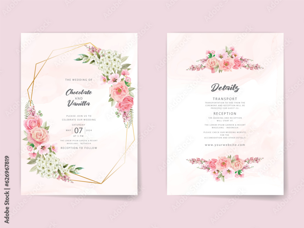 beautiful floral watercolor wedding invitation card