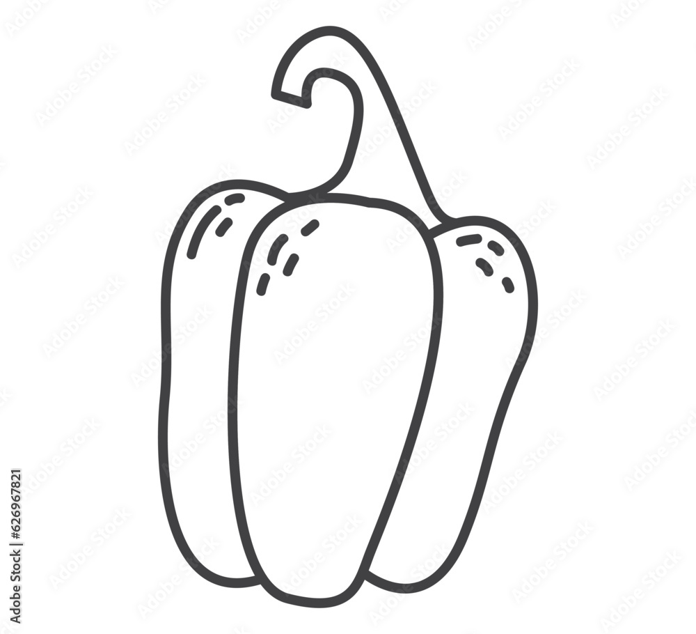 Sweet bell pepper.Pepper paprika.Ripe harvest.Isolated on white background.Outline vector illustration.Culinary spice.Doodle sketch style. Sweet bell pepper.Pepper paprika.Ripe harvest.Isolated on white background.Outline vector illustration.Culinary spice.Doodle sketch style.