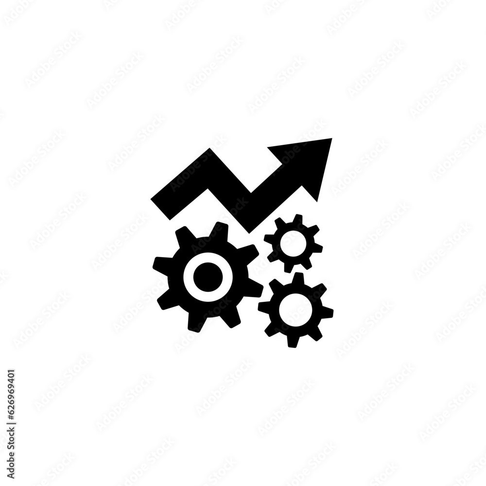 gears and arrows icon in black color on a white background, work on progress or success gears and arrows icon in black color on a white background, work on progress or success