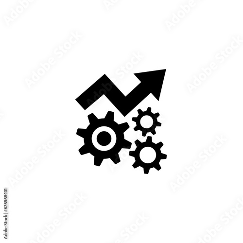 gears and arrows icon in black color on a white background, work on progress or success