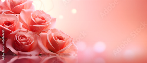 Ein Strau   Rosen befindet sich auf einem rosa Hintergrund  im Stil weicher Kanten und verschwommener Details Platz f  r Text Design Generative Ai