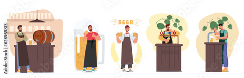 Skillful Bartender Male Characters Expertly Serving Craft Beer, Skillfully Filling Mugs With Rich And Diverse Flavors