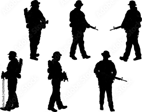 Vector sketch illustration of stealth ground combat troops with guns