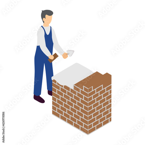 Brick mason isometric Concept, bricklayer vector icon design, Crafting occupations symbol, hobby and art works Sign, Creative People stock illustration