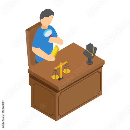 Goldsmith Sitting Behind the table isometric Concept, jewel maker repairing vector icon design, Crafting occupations symbol, hobby and art works Sign, Creative People stock illustration
