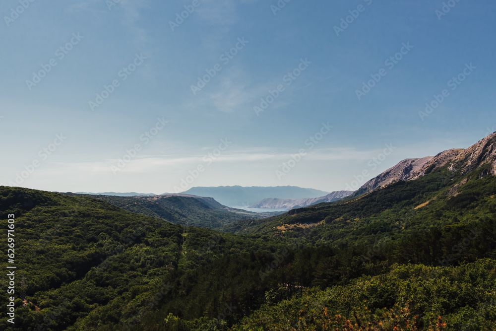 Nice mountain valley with village Baska. Island Krk, Croatia