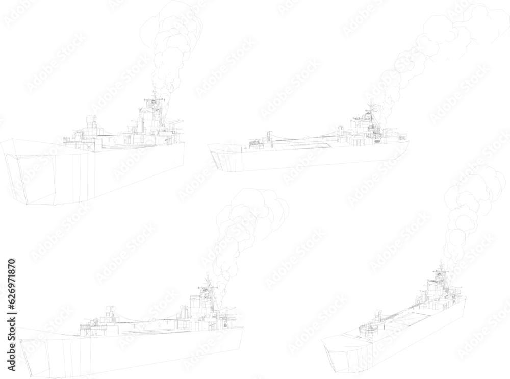 Obraz premium Vector sketch of a navy combat warship illustration