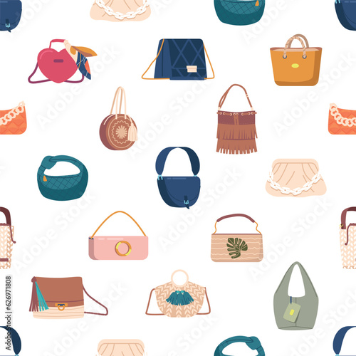 Seamless Pattern With Elegant And Stylish Women Bags And Clutches Showcases A Variety Of Fashionable Accessories