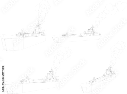 Vector sketch of a navy combat warship illustration