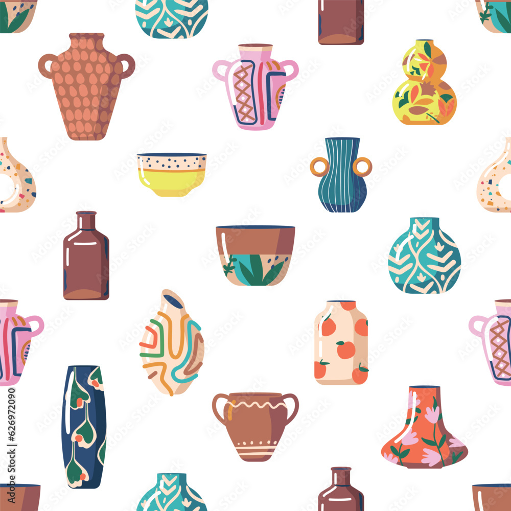 Charming Seamless Pattern Featuring An Array Of Pots And Vases, Creating A Delightful And Versatile Design Charming Seamless Pattern Featuring An Array Of Pots And Vases, Creating A Delightful And Versatile Design