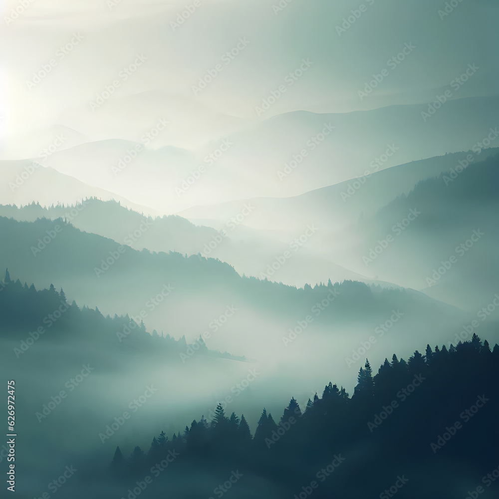Empty misty mountains background, digital art