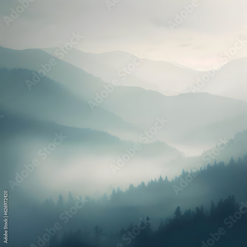 Empty misty mountains background, digital art © EricG