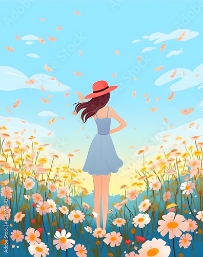 a girl in the wonderful flower field