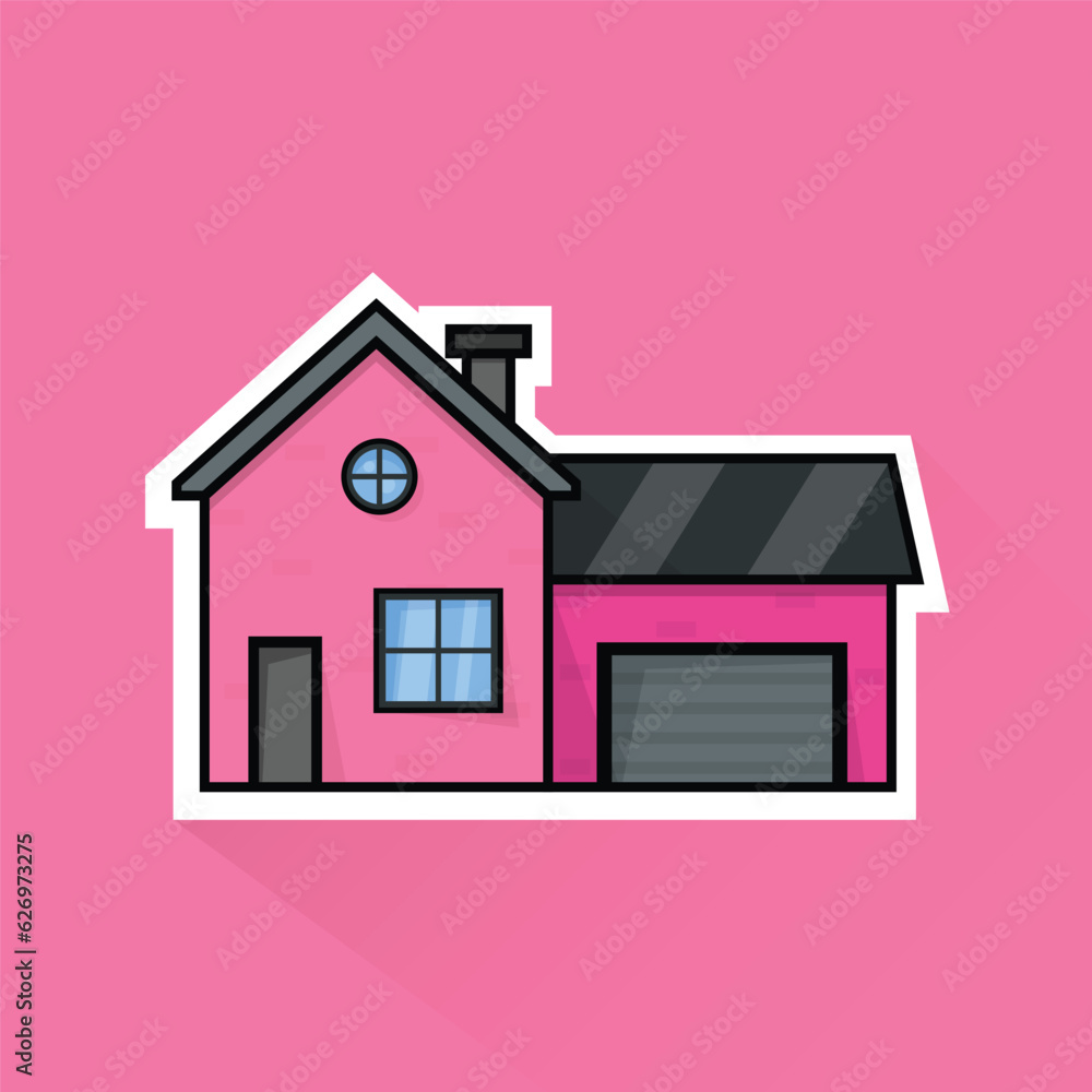 Illustration Vector of Pink Suburban House 4 in Flat Design