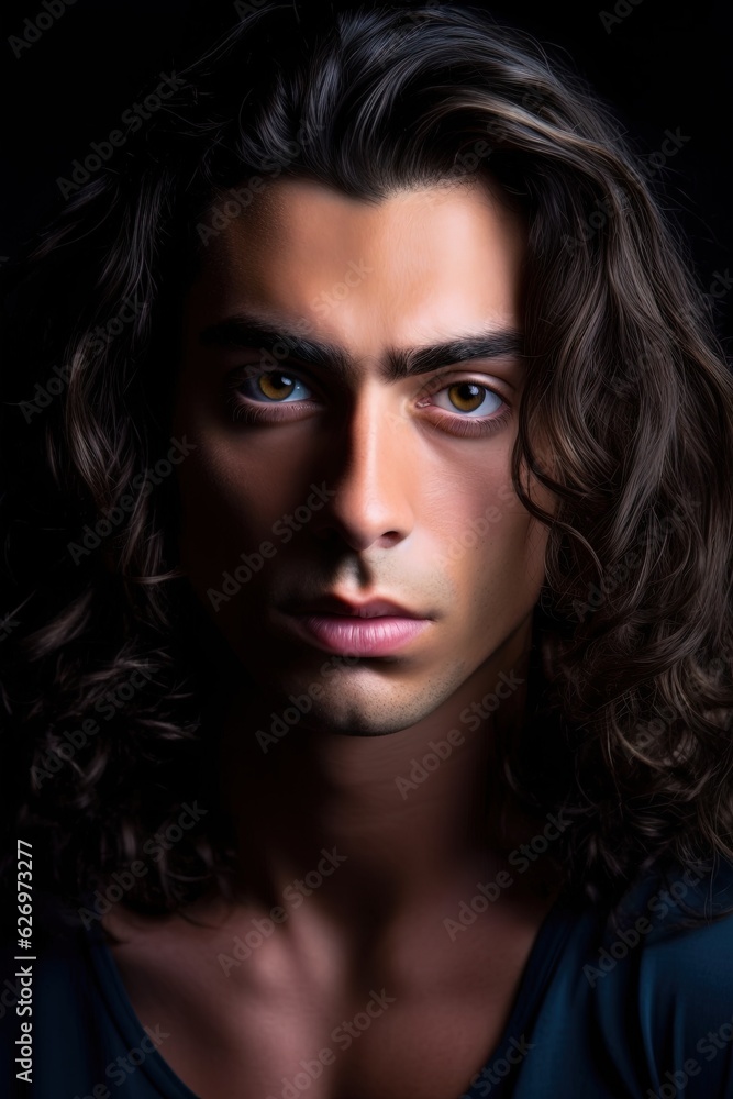 Sigma Male with Long Brown Hairs and Brown Eyes looking at camera Serious. Male Model. Sigma Male with Long Brown Hairs and Brown Eyes looking at camera Serious. Male Model.