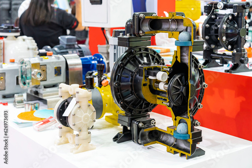 Fotografia Cross section show detail inside air operated diaphragm pump or membrane pump fo