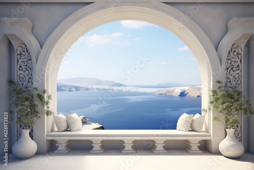 Modern White Portico in Greece. Landscape on the Sea. © Luca
