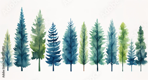 collection set of trees pattern watercolor 