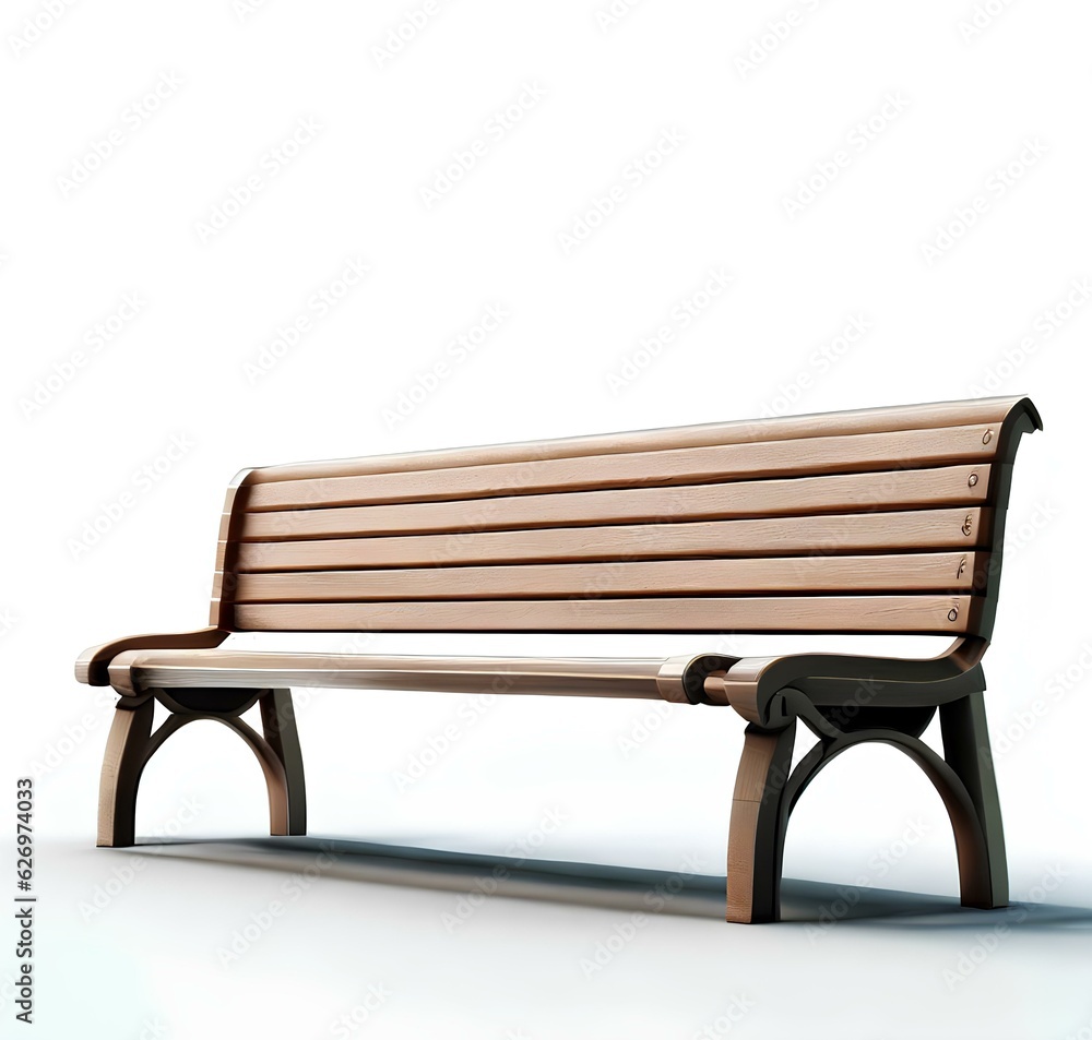 wooden park bench, on white background, with empty space around it Generative AI wooden park bench, on white background, with empty space around it Generative AI
