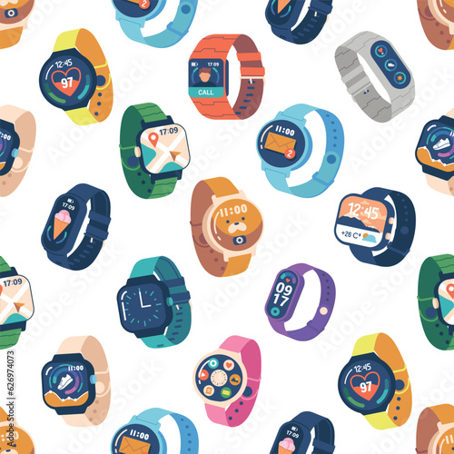 Smart Watches Seamless Pattern, Repetitive Design Of Sleek And Modern Smartwatches, Perfect For Tech Enthusiasts