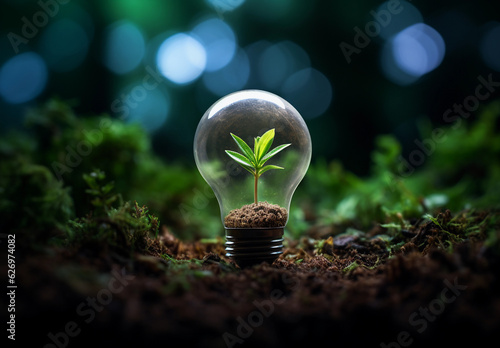 Showcasing Renewable Energy as a cornerstone of Environmental Protection, this depiction underlines the significance of renewable, sustainable energy sources for the world's future. A light bulb, feat