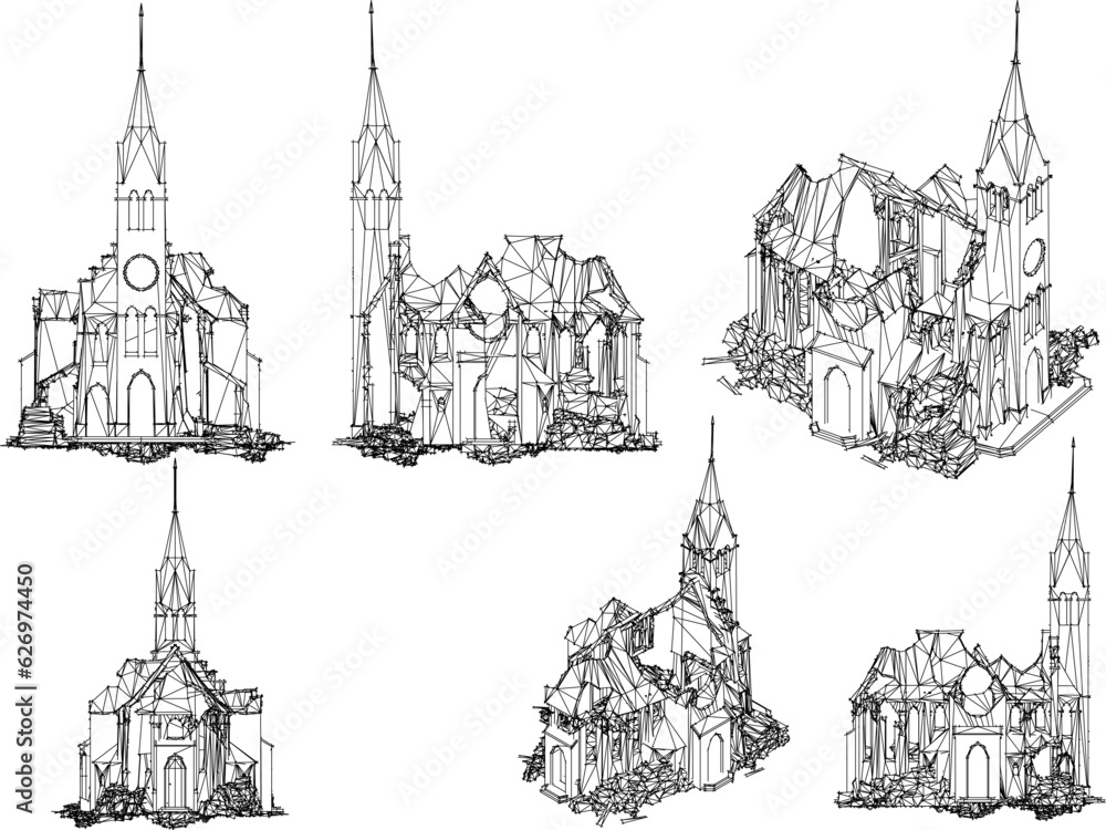 Vector sketch of haunted old classic old church castle building illustration