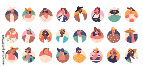 Set of People Avatars, Young, Mature and Old Men or Women Portraits for Social Media and Web Design. Diverse Characters