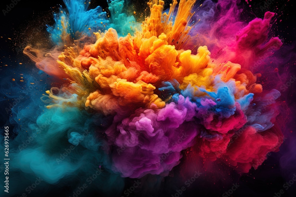 Colorful Ink Explosion creating a stunning View. Lot of Colorful Smoke Flying Away.