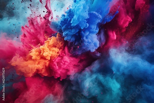 Colorful Ink Explosion creating a stunning View. Lot of Colorful Smoke Flying Away.