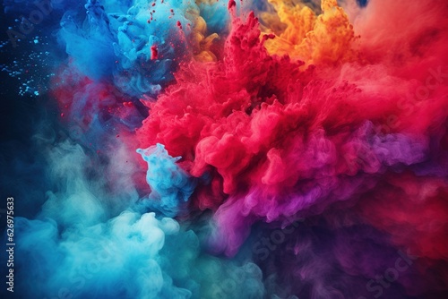 Colorful Ink Explosion creating a stunning View. Lot of Colorful Smoke Flying Away.