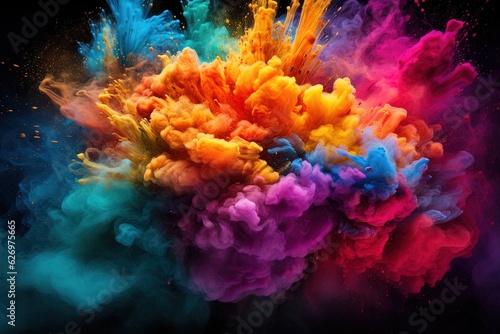 Colorful Ink Explosion creating a stunning View. Lot of Colorful Smoke Flying Away. © Luca