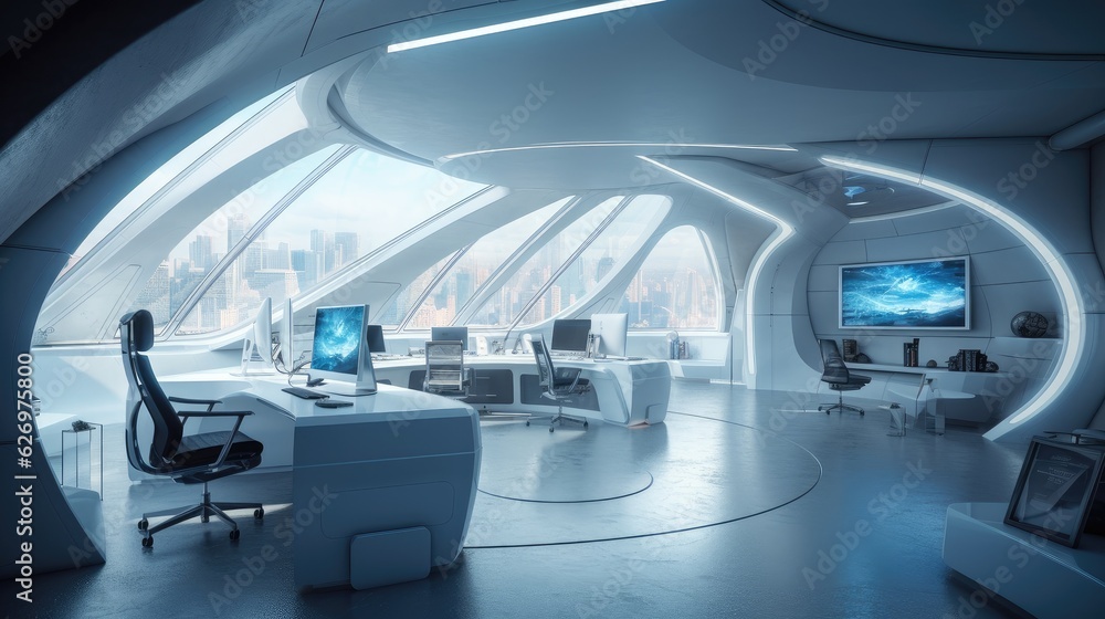 eco futuristic office. Created with Generative AI.