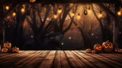 Spooky halloween background with empty wooden planks, dark horror background.