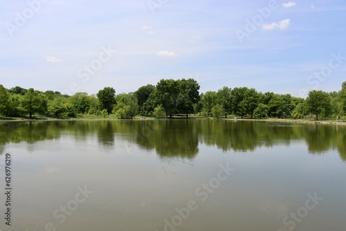 The quiet lake in the country on a sunny day.