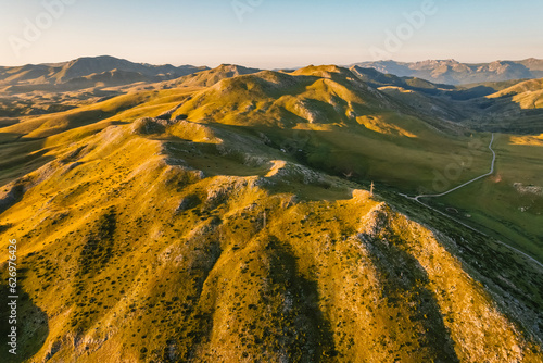 Sunset nature mountains around Marvovo lake north Macedonia