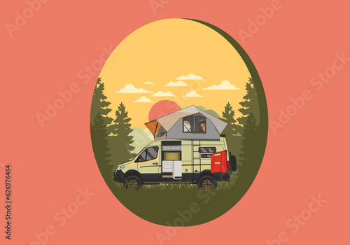 Large van with roof tent illustration design