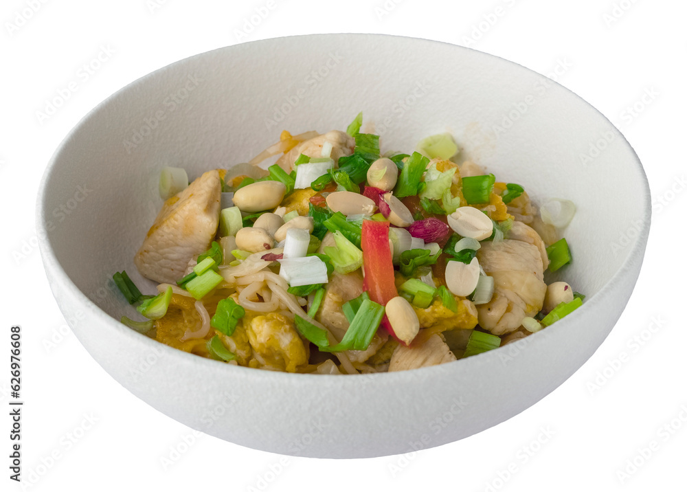 Fried chicken with vegetables in a white cup on a transparent background. Element for design Fried chicken with vegetables in a white cup on a transparent background. Element for design