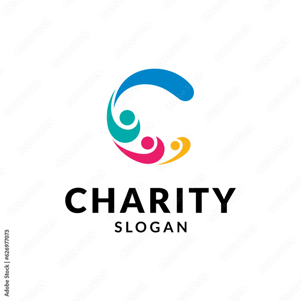 Initial letter C with family design for charity logo Initial letter C with family design for charity logo