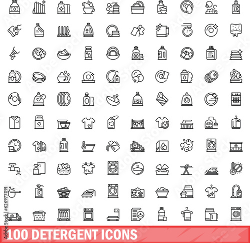 100 detergent icons set. Outline illustration of 100 detergent icons vector set isolated on white background