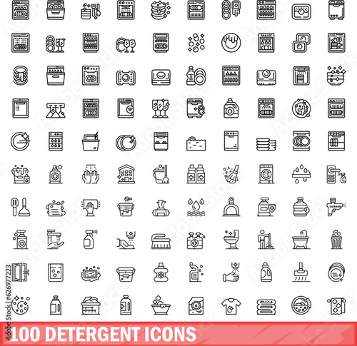 100 detergent icons set. Outline illustration of 100 detergent icons vector set isolated on white background