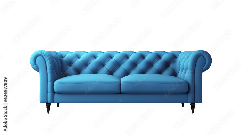 Fototapeta premium Modern dark blue sofa isolated on a transparent background.