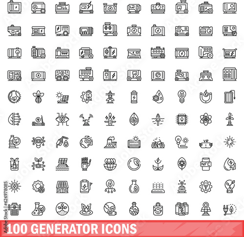 100 generator icons set. Outline illustration of 100 generator icons vector set isolated on white background