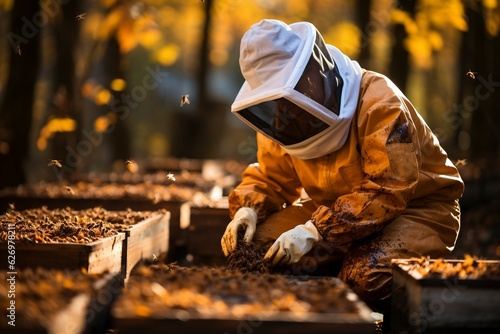 Beekeeper working with bees